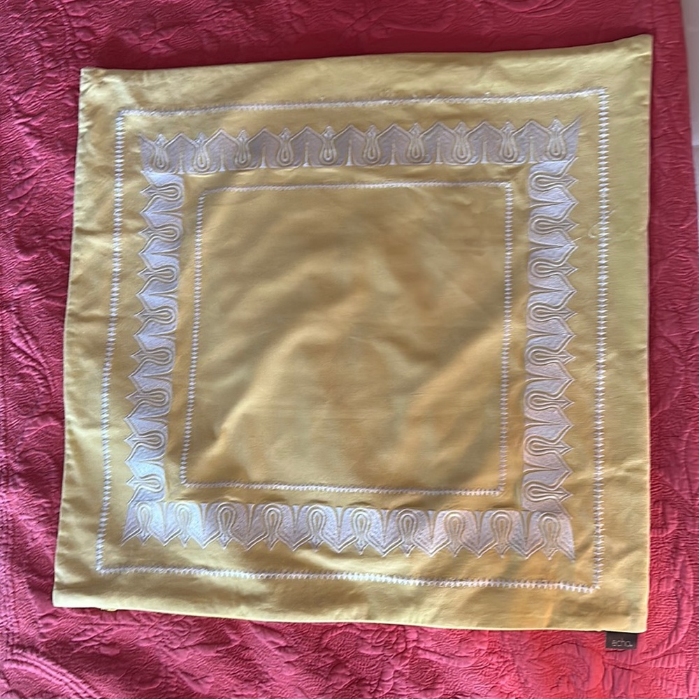 Gorgeous Buttercup Yellow Cotton Euro Pillow Shams With White Embroidery by echo